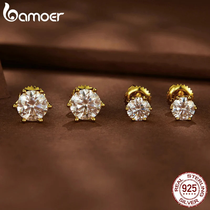 Classic Stud Earrings S925 Silver D Color Brilliant Round Cut Lab Created Diamond Wedding 18k Gold Earrings 250420