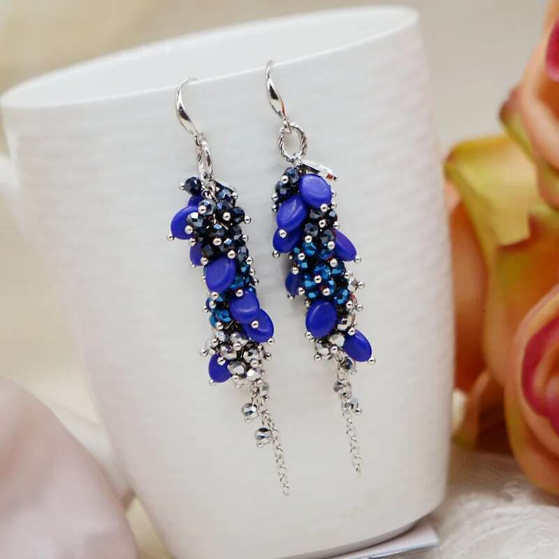 2025 New Drop Shape Long Tassel Ethnic Style Exaggerated Glass Crystal Earrings Bohemian Accessories For Women