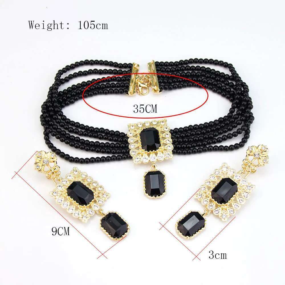 Neovisson Morocco Elegent Bridal Jewelry Sets Gold Color Beads Chain Necklace Square Crystal Drop Earring High Quality Gift