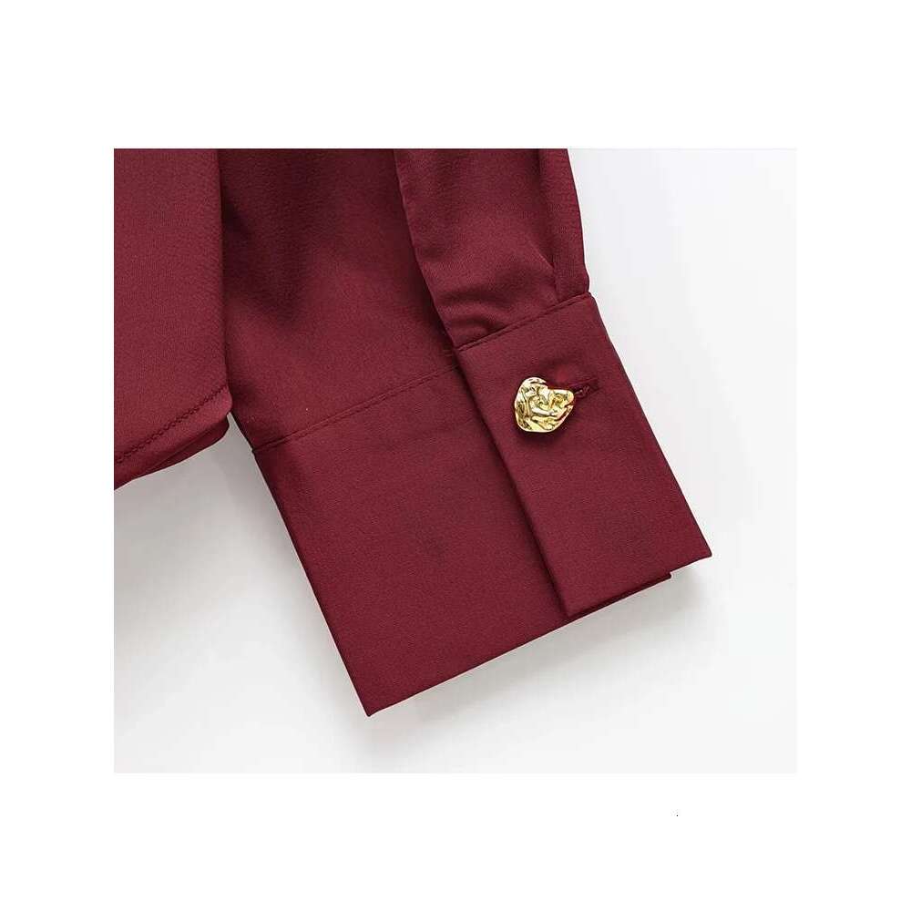2025 New Women Fashion Golden Button Blouses Spring Summer Office Ladies Long Sleeve Oversized Shirts Thin Soft Casual Tops