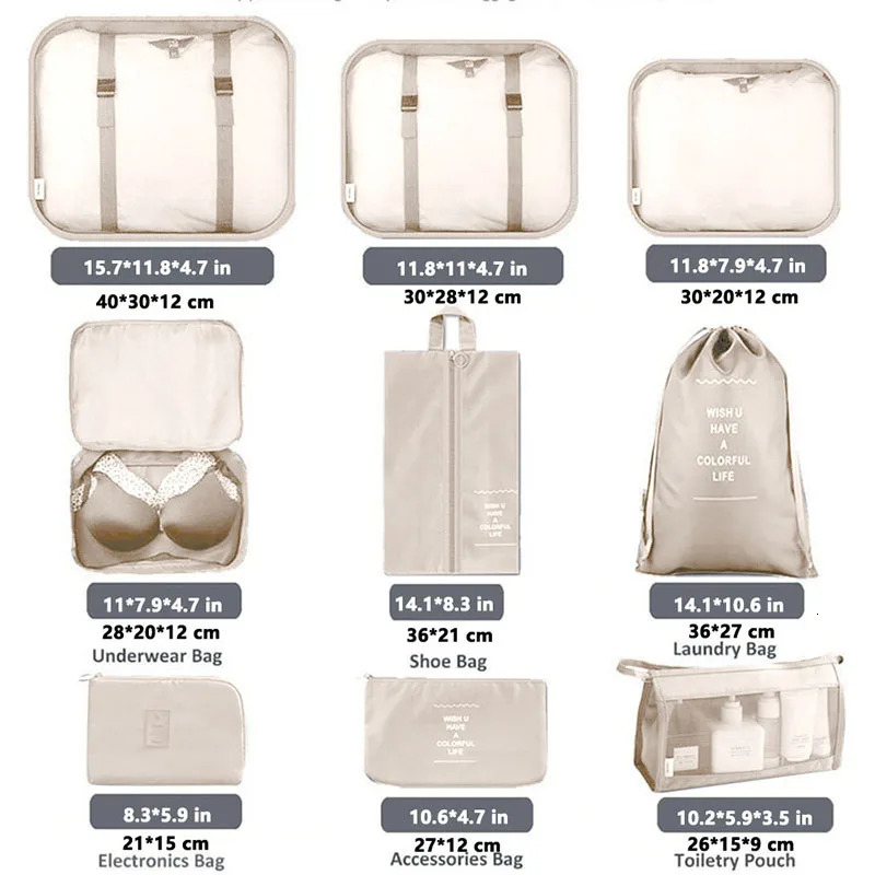 8/9 piece set packaging cube used for travel waterproof clothing underwear shoes toilet organizer Tidy bag travel storage bag 250430
