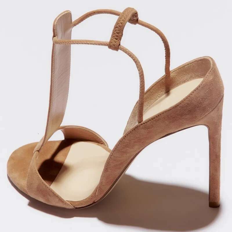 Fashion Brand Shoes T-Strap Slingback Round Suede Open Sexy Sandals Thin High Heeled Banquet Versatile Women Shoe