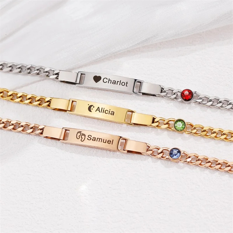 Custom Baby Birthstone Name Bracelets for Boys Girls 18K Gold Plated Personalized Bracelet Engraved Name Baby Birthday Gifts 250430