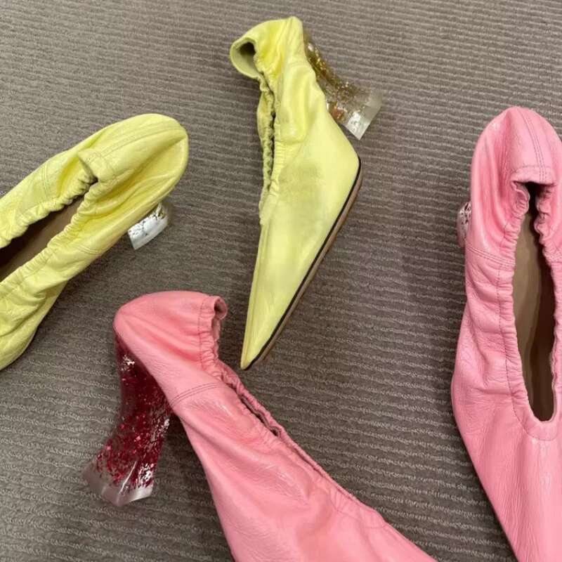 New Soft Sole Slip High Heels Crystal Heel Elastic Shallow Mouth Small Square Shoes Elegant Retro Women Sandal