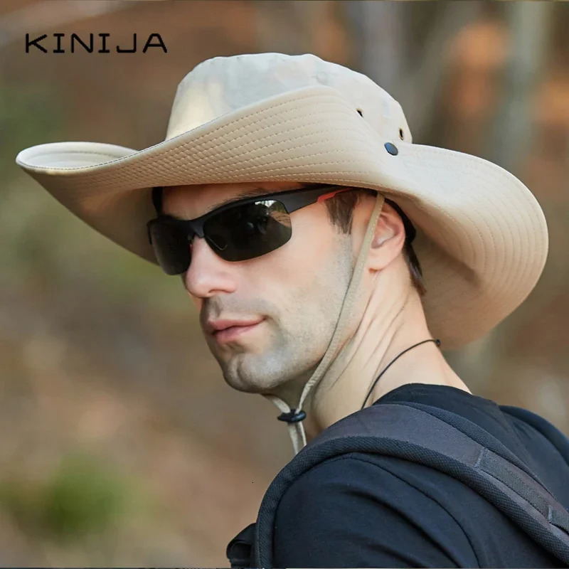 Outdoor Waterproof Large Brim Fisherman Hat Men Fishing Camping Hiking Safari Cap Summer Sun Protection Visor Bucket Hat 250430
