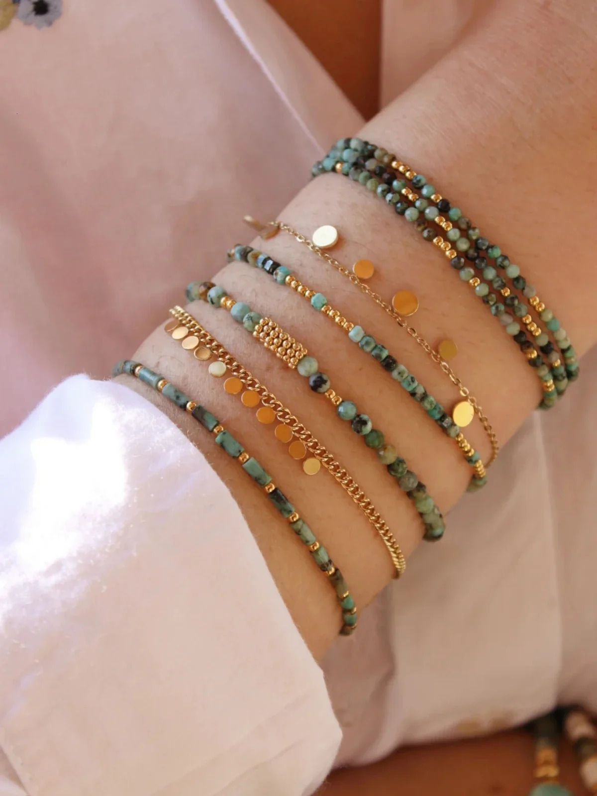 CCGOOD Natural Turquoise Bracelet Suitable for Women Boho Adjustable Jewelry Bracelet Suitable for Her Pulsars 3mm 4mm Handmade Jewelry 250428