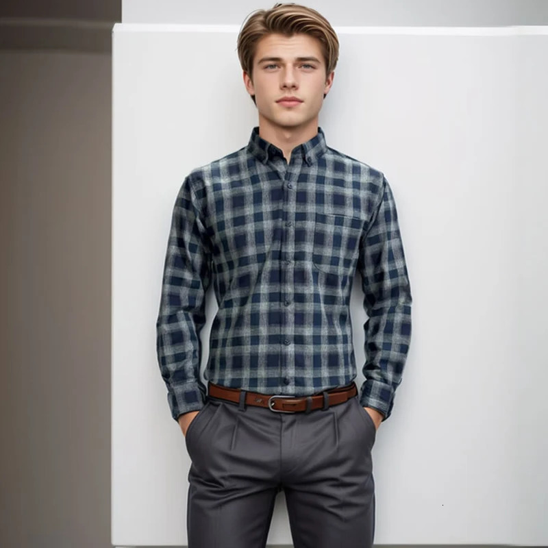 mens plain weave long sleeved pure cotton formal suit soft comfortable casual and fashionable flannel shirt clothing size 7XL 6XL 250427