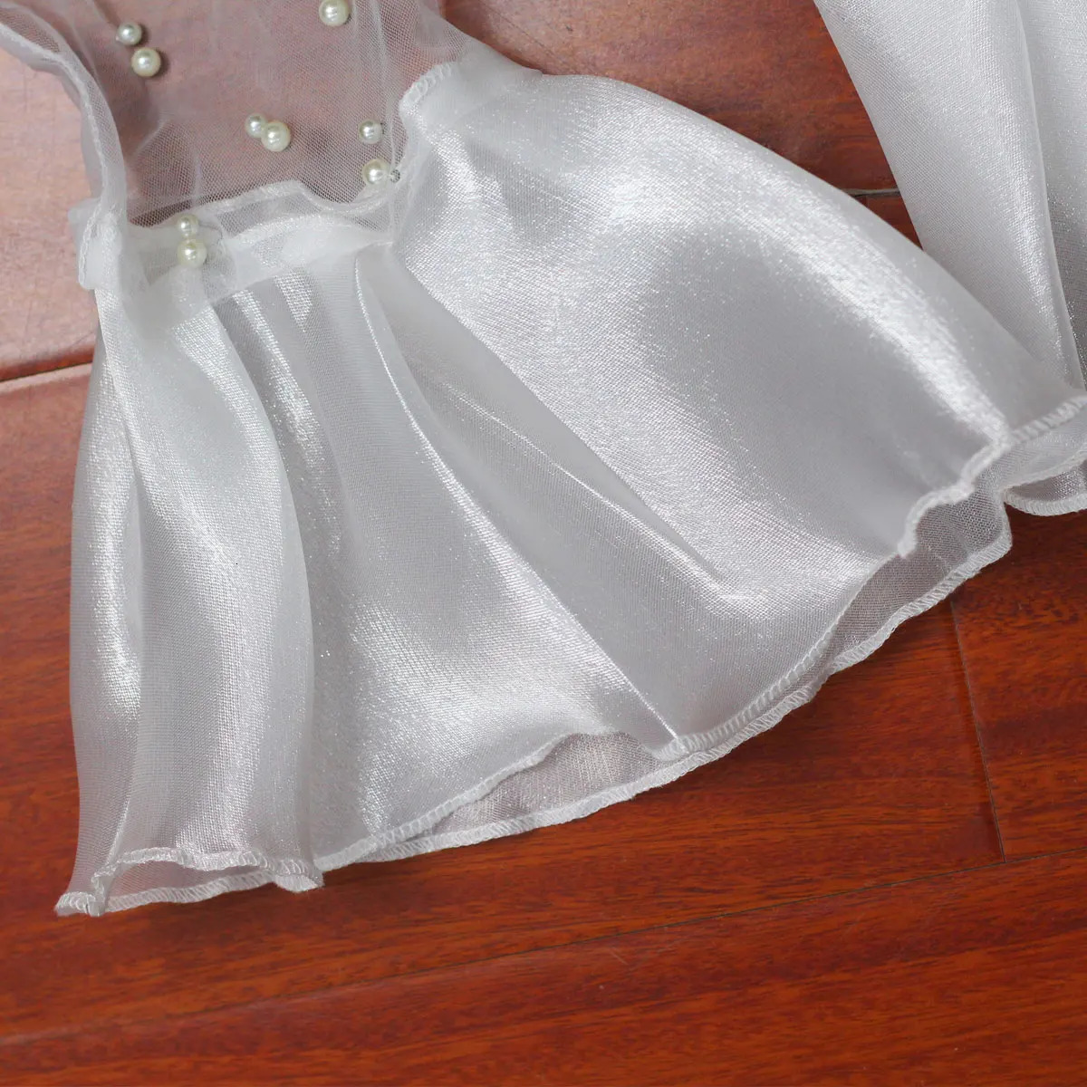WG047 Exquisite Wedding Bridal White Gloves Satin Ruffle Pearl Beads Bridal Maid Finger Opera Masturbation 250430