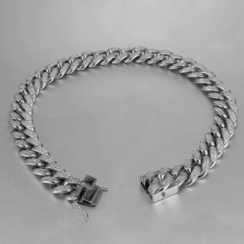 20mm Thick Stainless Steel Hiphop Luxurious Iced Out Full CZ Diamonds Miami Cuban Chain Bracelet Men
