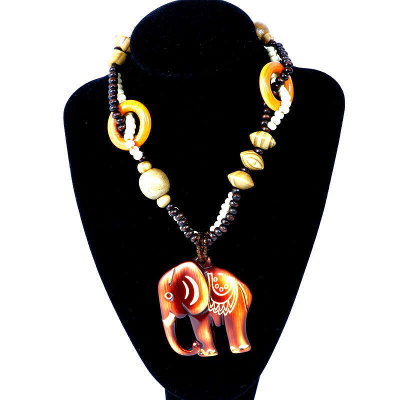 Bohemian Fashion Ethnic Style Long Necklace, Wooden Elephant Pendant, Sweater Chain, Men's And Women's Accessories