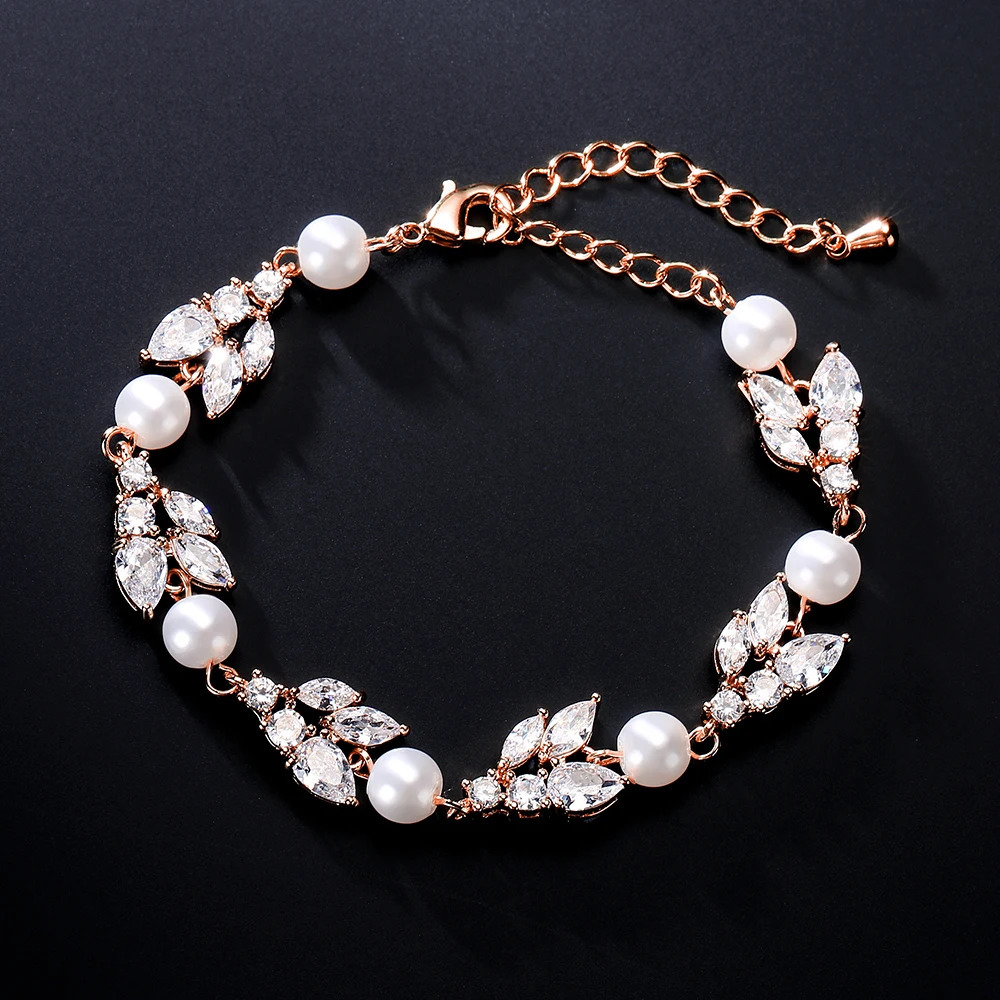 ZAKOL sparkling cubic zirconia pearl charm bracelet suitable for elegant wedding jewelry gifts for women 250428