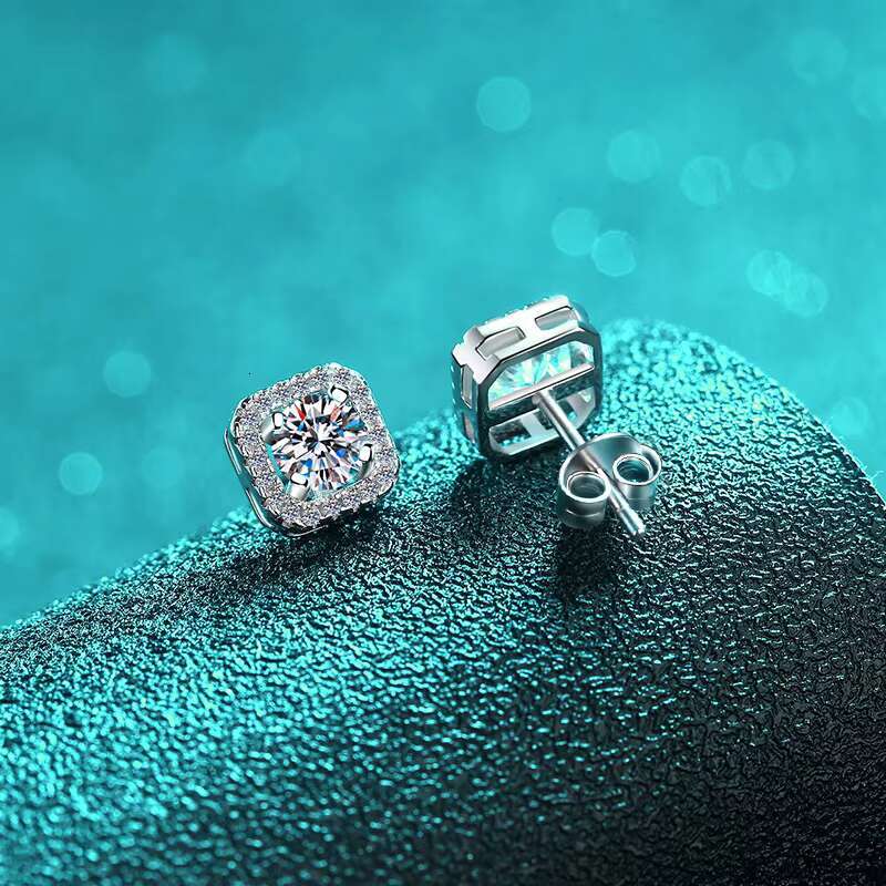Fine Jewel Ladies Womens Moissanite Diamond Geometric Square Fashion 925 Sterling Silver S925 VVs1 Moissanite Stud Earrings