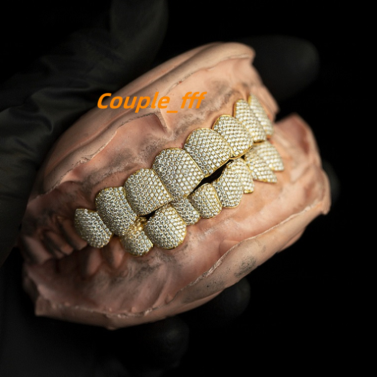 Factory Custom S925 Silver 10K 14K 18K Solid Gold Grillz Teeth Iced Out VVS Moissanite Lab Natural Diamond Grillz for Teeth