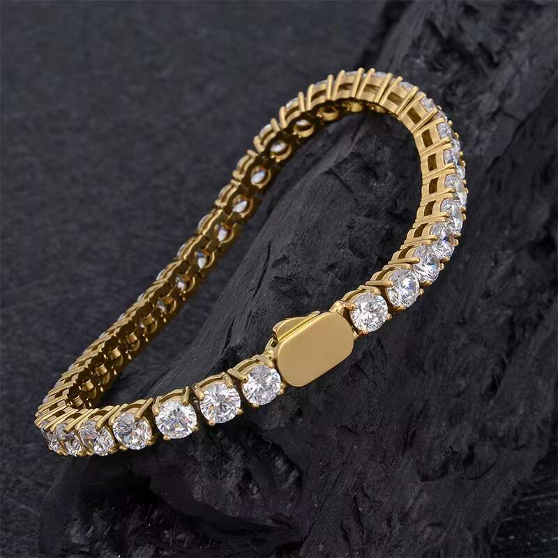 New Design Wholesale Men Custom Mirror Polish 316L Stainless Steel 4mm Moissanite Tennis Bracelet