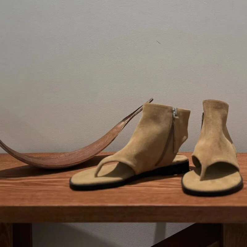 Fashion Brand Open Toe Sandals Side Zipper Flats Outdoor Comfortable Casual Shoes Women Party Flip Flops
