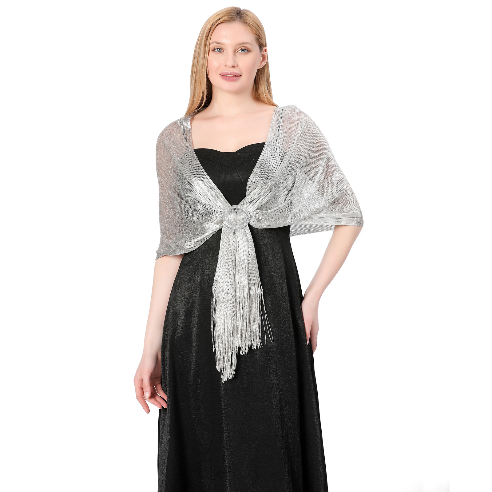 K589 European and American hot style gold and silver silk shawl with buckle bride bridesmaids dance wedding party dress dinner shawl female