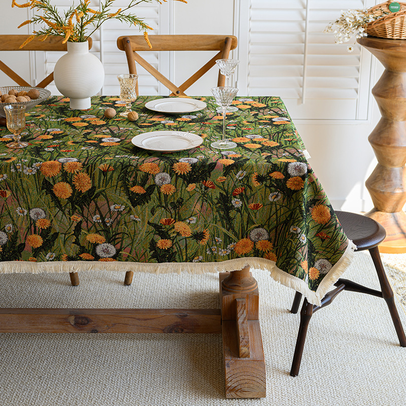 D37 American retro romantic oil painting style tablecloth linen fabric waterproof coffee table cloth pastoral style high-grade jacquard cover cloth