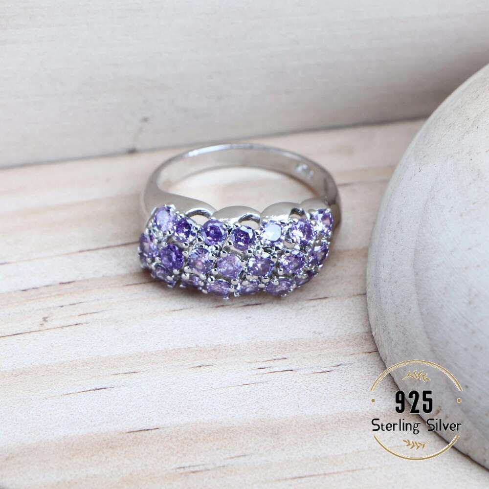 Sier Women Bridal Jewelry Sets Purple Zirconia Fine Costume Jewellery Wedding Earrings Rings Pendant Bracelets Necklace