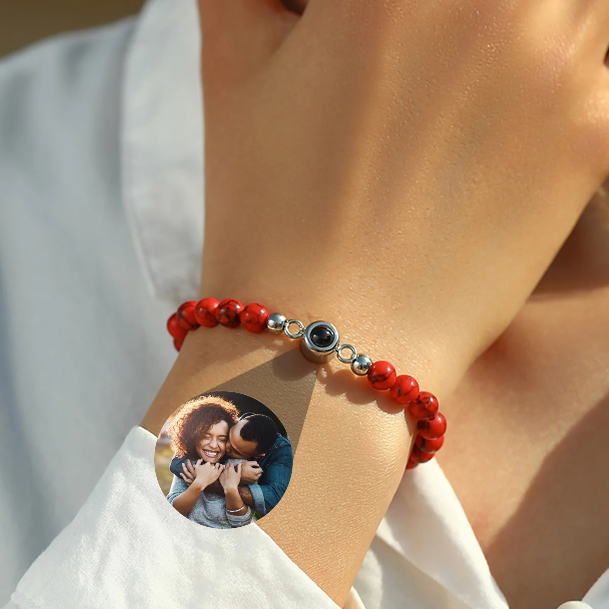 6mm Natural Stone Bead Bracelet Custom Picture Projection Bracelet Personalized Custom Po Jewelry Anniversary Memorial Gift 250430