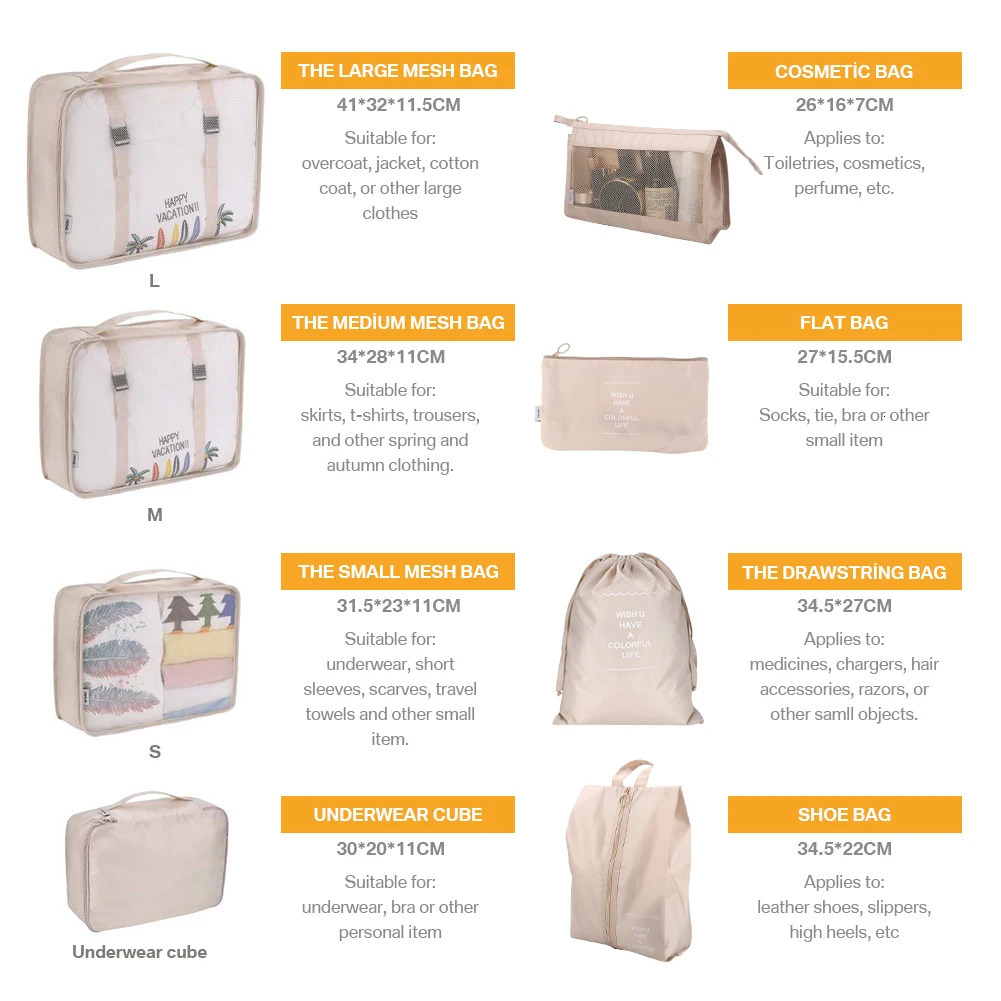 8/6-piece travel storage bag large capacity luggage clothing classification organizers luggage bag basic shoe packaging cube 250430