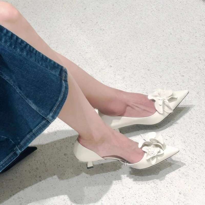 New Elegant Pointed toe Slip-on Wedding Kitten Heel Flower Low Heels Sexy Party Dress Shoes Women