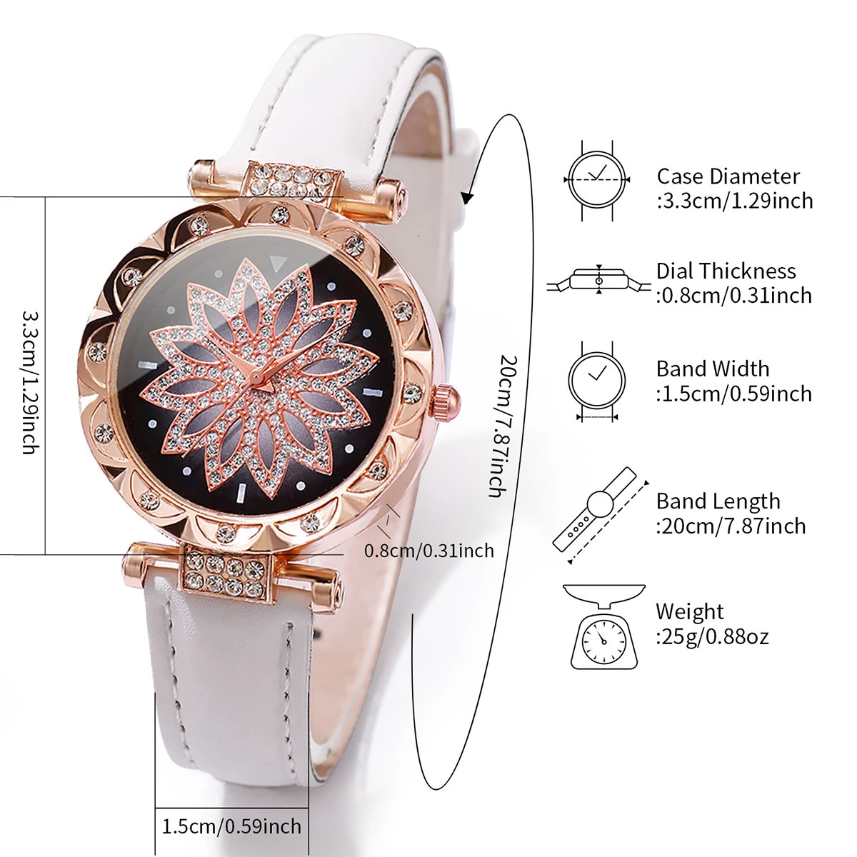 6-piece/set womens fashionable rhinestone flower dial quartz watch bracelet set frameless 250425