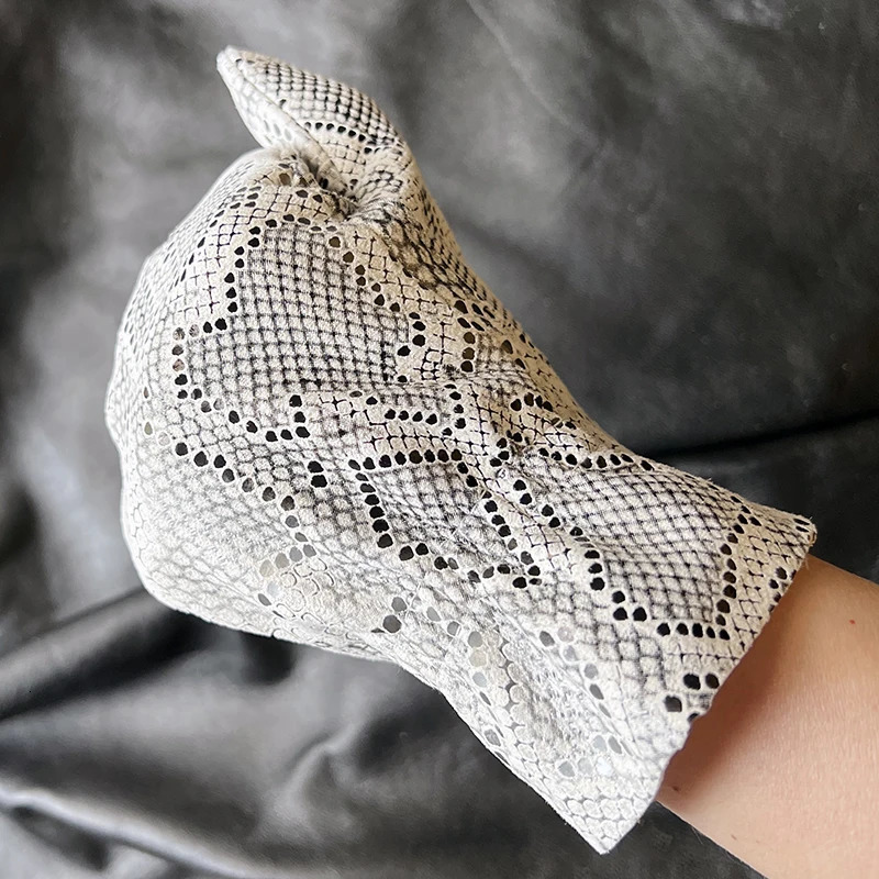 White leather womens sheepskin lace gloves without lining single-layer skin sunscreen fashionable driving gloves 250430