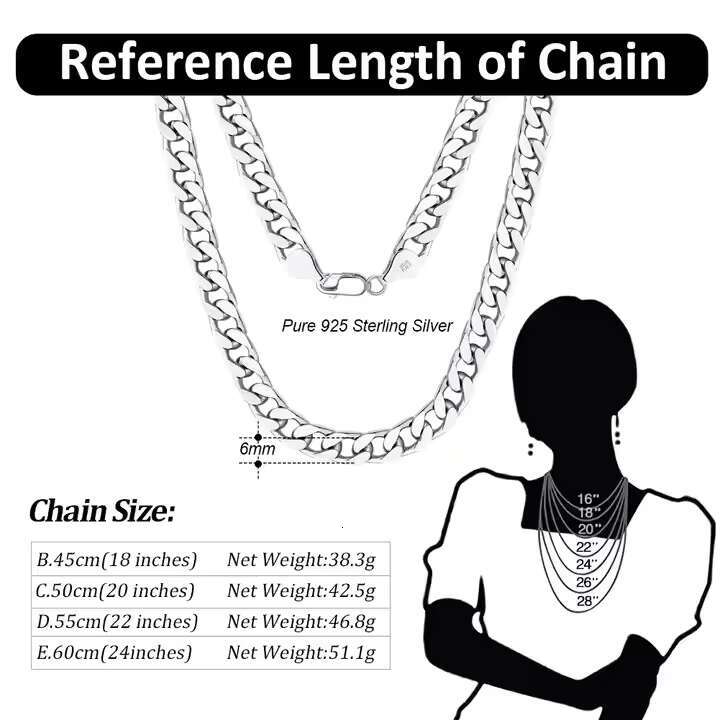 925 Sterling Silver 4/5/6mm Chunky Diamond-Cut Cuban Link Hip Hop Jewelry Necklace for Men and Women