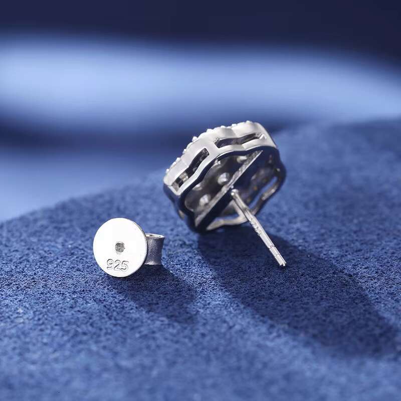 Luxury Birthday Gift VVS Moissanite White Gold 925 Sterling Silver Lotus Flower Stud Earrings for Mens Women