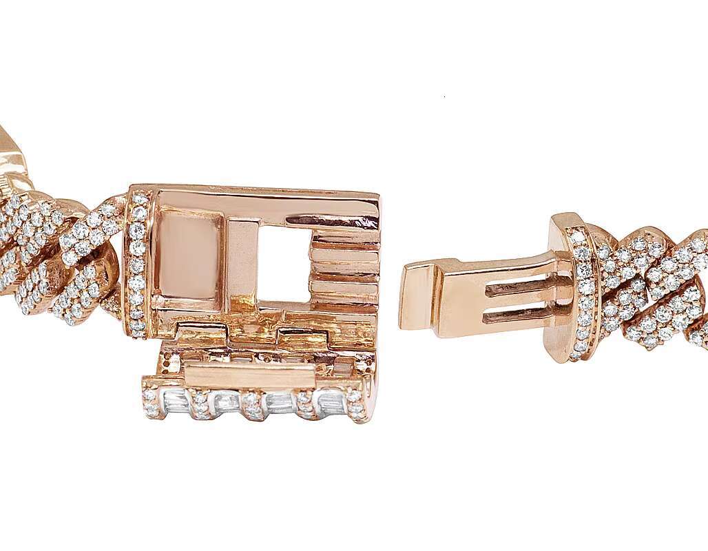 Most Trending Hip Hop Iced Out 14K Rose Gold Cuban Link Bracelet With Round Baguette Lab Grown Diamond For Men