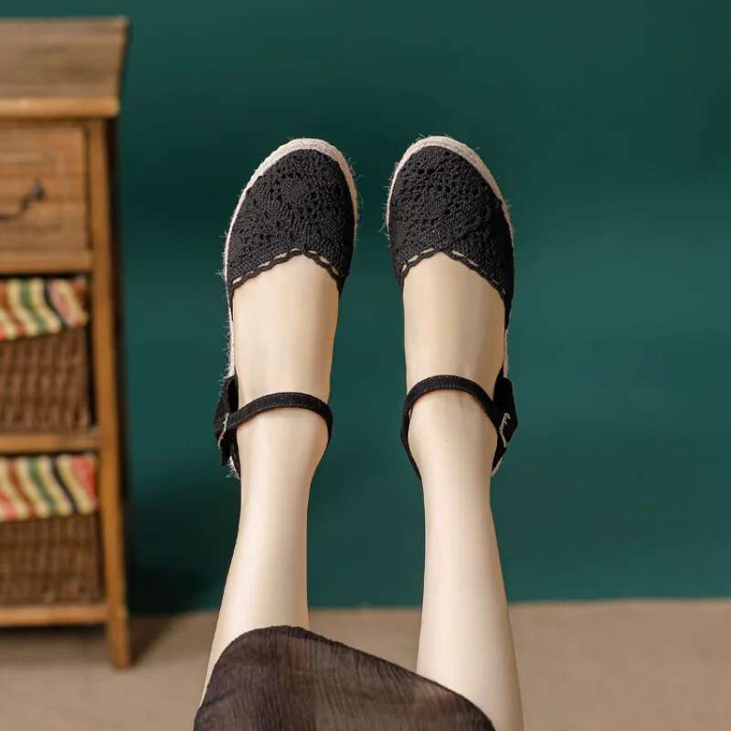 Fashion Designer Thick Sole Wedge Shoes Women Lace Breathable High Heels Canvas Buckle Sandals Gladiator Waterproof Platform Sh