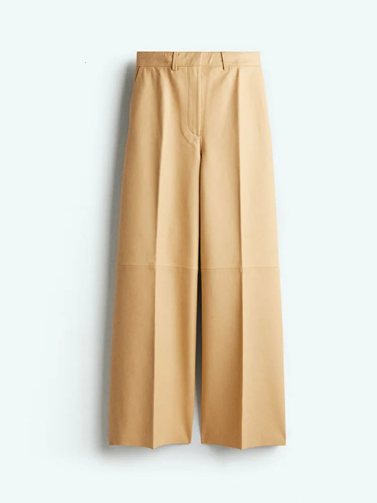 Womens leather twopiece pants set long sleeved elegant womens high waist wide leg Trouser streetwear 250530
