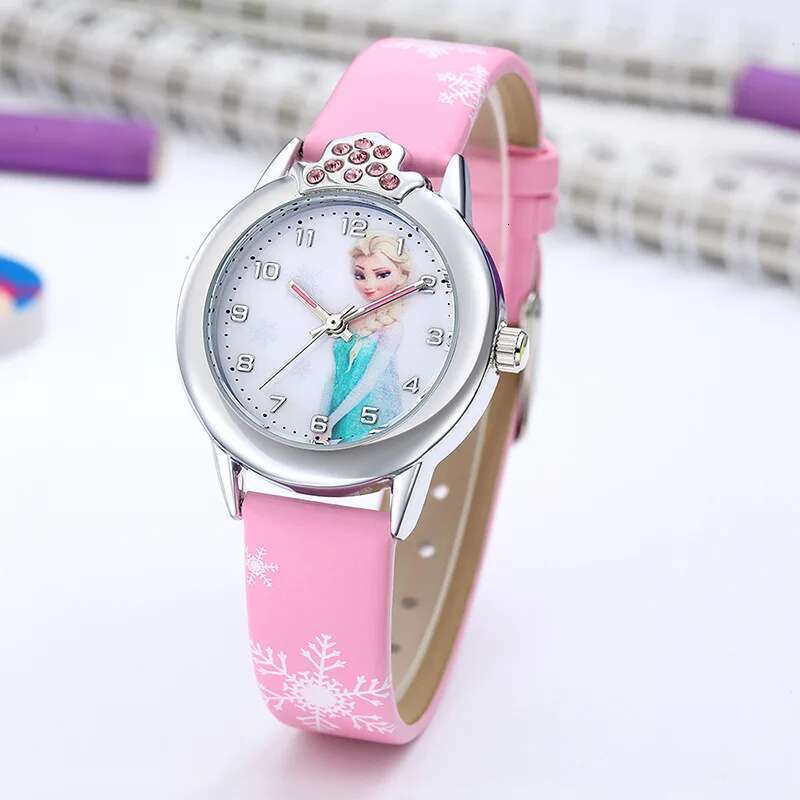 New Princess Elsa Girls Watches Leather Strap Cute Children Cartoon Wristwatches Gifts For Kids Girl Frozen Clock