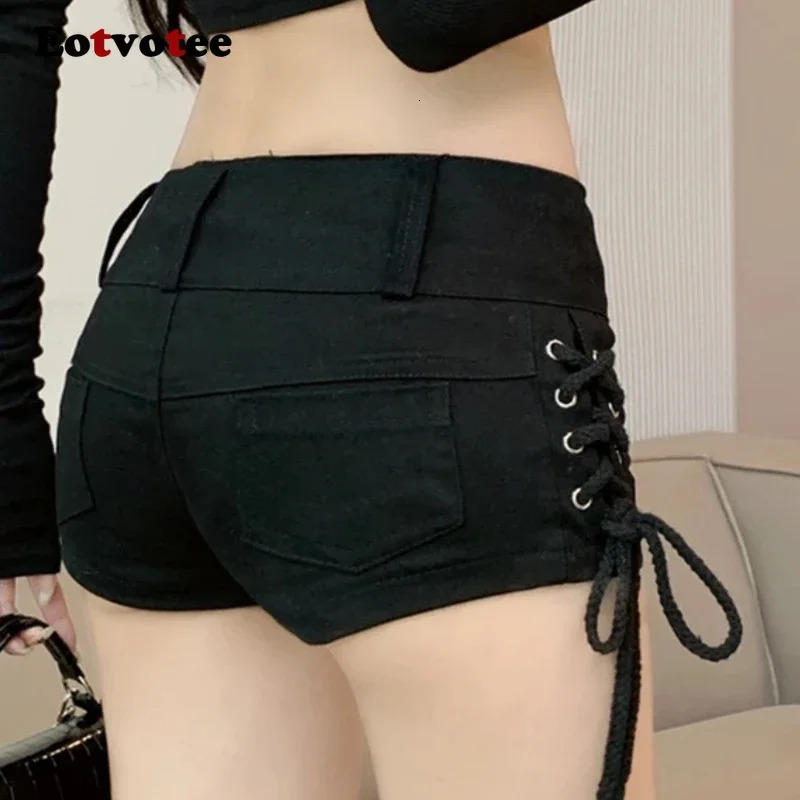 American retro sexy black denim shorts womens fashionable casual shorts streetwear fashion high waist mini jeans shorts 250427