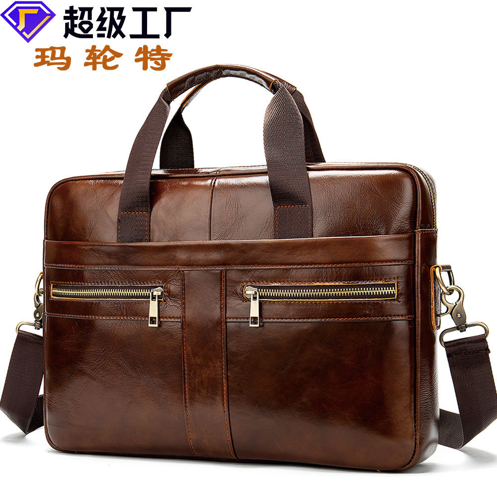 Briefcase Genuine Leather 14 Inch Computer Men's Handheld One Shoulder Business Bag