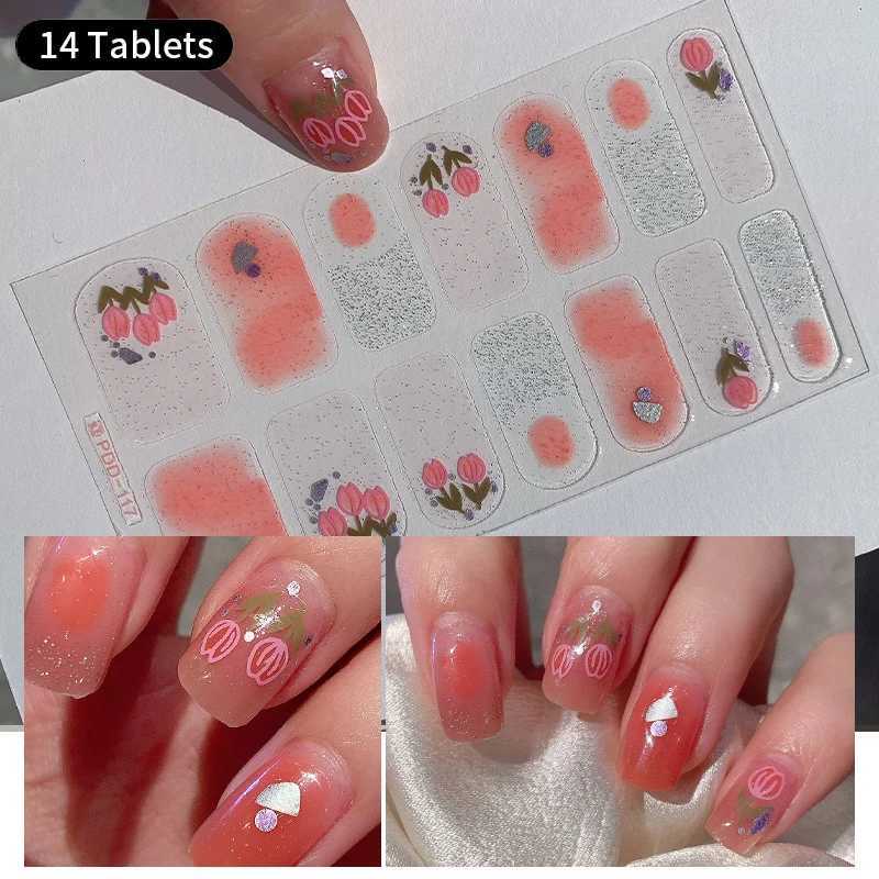 New semi curing packaging nail sticker Solid nail gel packaging adhesive Full cover slider Nd free UV lamp curing fast gel DIY nail decal H25429