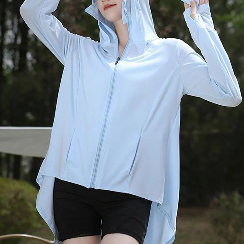 UV resistant hooded sweatshirt long sleeved front short pocket summer womens casual solid jacket 250428