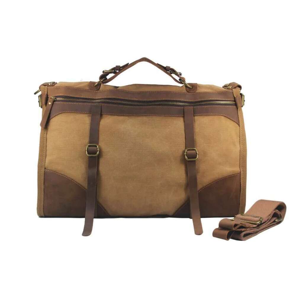 Vintage Retro military Canvas + Leather travel lage men weekend Bag Overnight duffle bags tote Leisure M314#