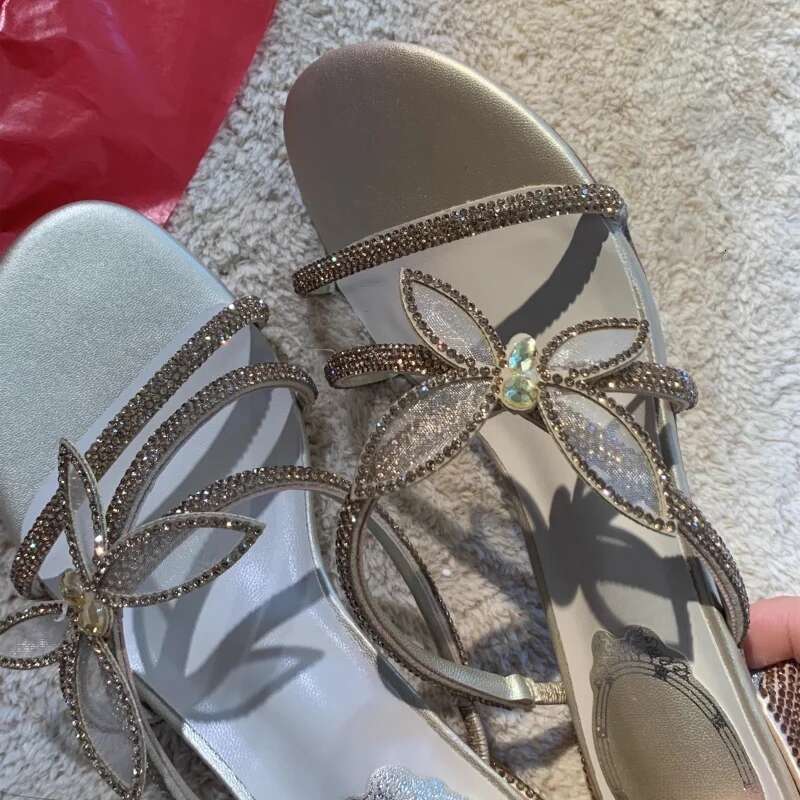 New Open Bow Knot Slippers Fashion Outdoor Fine Heel Ladies Mules Slingback Women Sandals Rhinestone Party Shoes