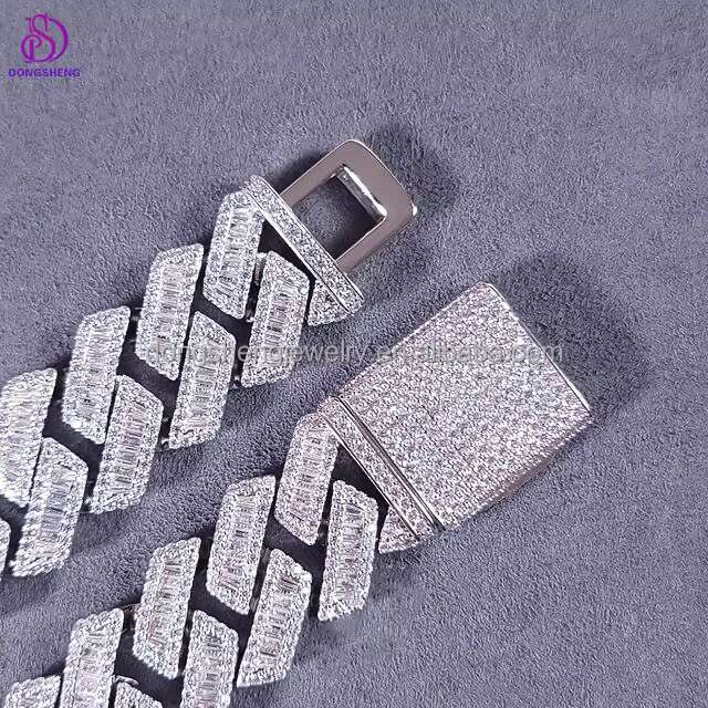 Pass Diamond Tester Gra Moissanite Diamond 8mm-20mm Wide 2rows 925 Solid Silver Cuban Link Chain for Rapper Hip Hop Necklace