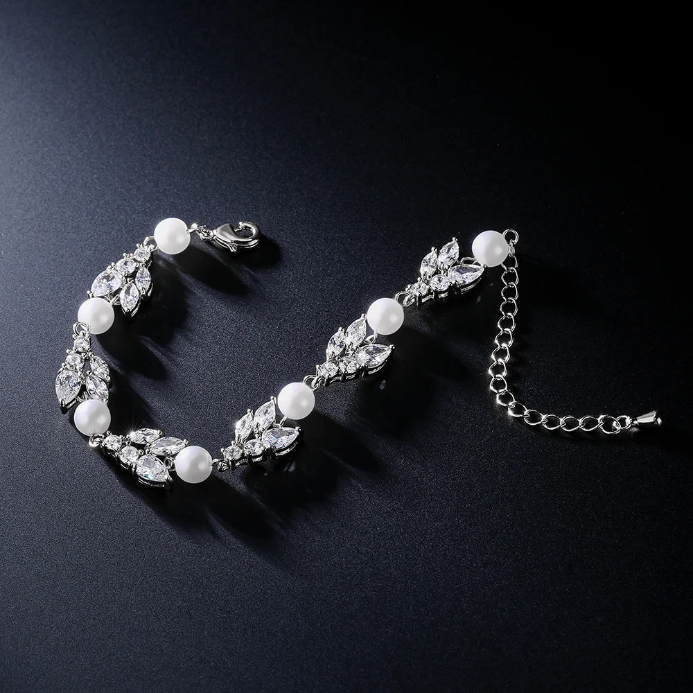 ZAKOL sparkling cubic zirconia pearl charm bracelet suitable for elegant wedding jewelry gifts for women 250428