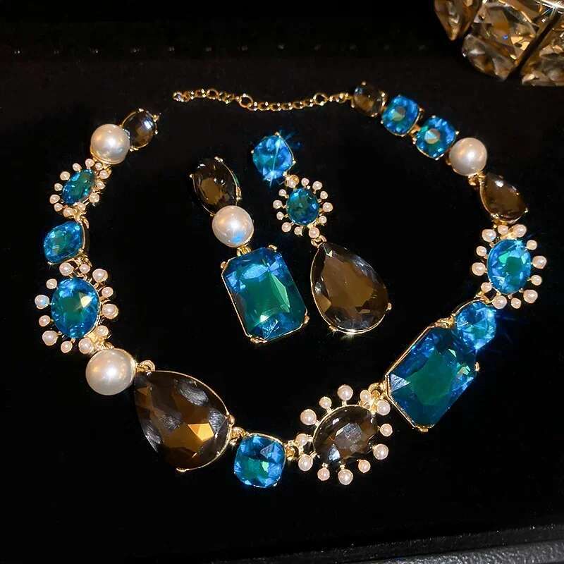3 Pcs French Light Jewelry Set For Women Water Drop Rhinestone Pearl Necklace Fashion High Sense Accessories Sets Wedding