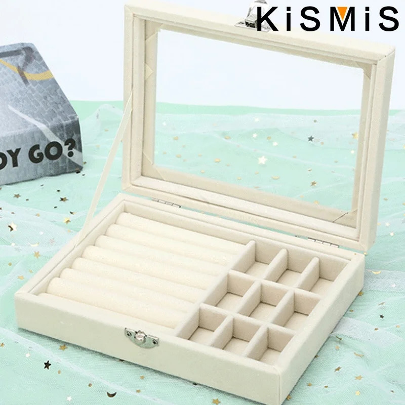 Velvet Ring Organizer Box - Clear Lid Jewelry Holder Dust-Proof Storage Tray for Rings and Earrings for Multiple Jewelry Pieces 250428