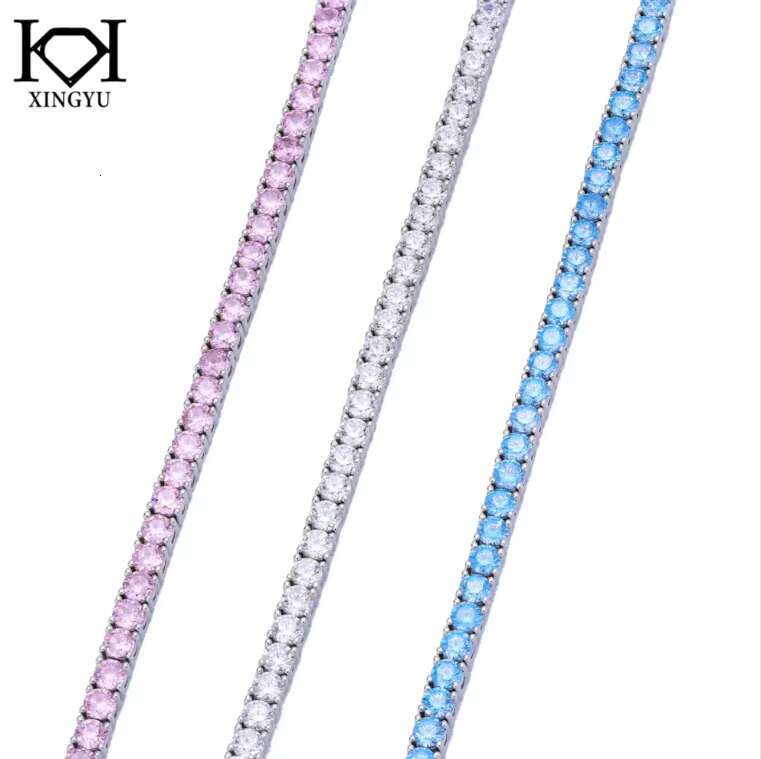 White Blue pink Zirconia Tennis Necklace 925 Silver Bracelet