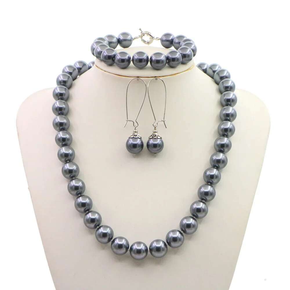 Jewelry For Women 12Mm Black Imitation Pearls Necklace Bracelet Earring Set Girl Christmas Wedding Gift Design Manufacturing