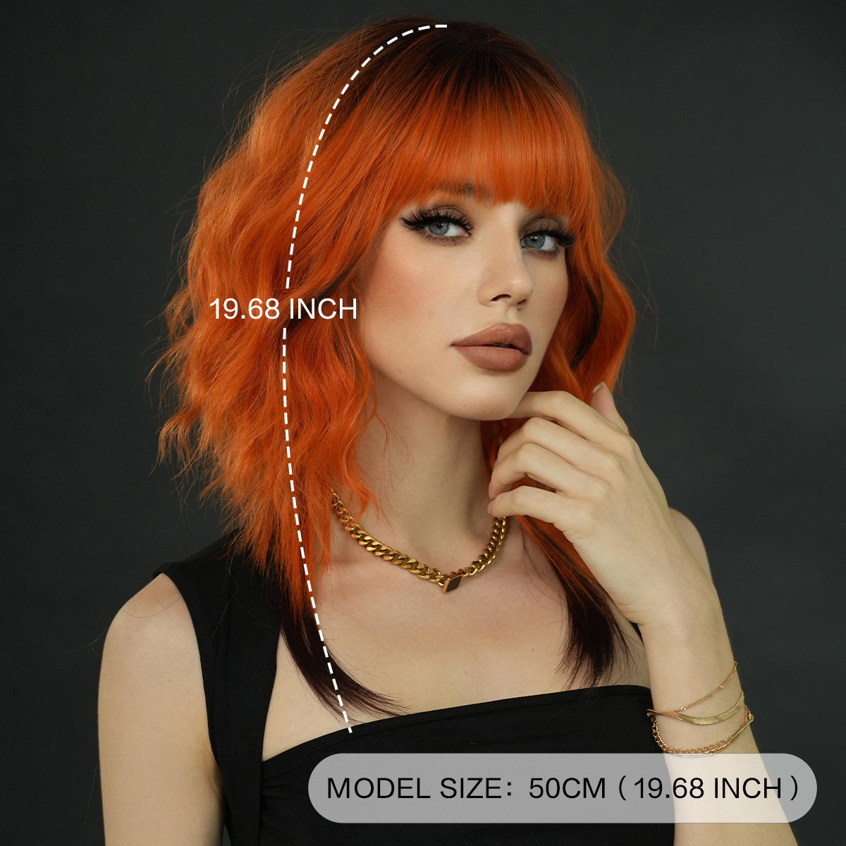 red Green orange colored wolf tail wig fashionable shoulder length womens curly hair synthetic high-temperature silk wig