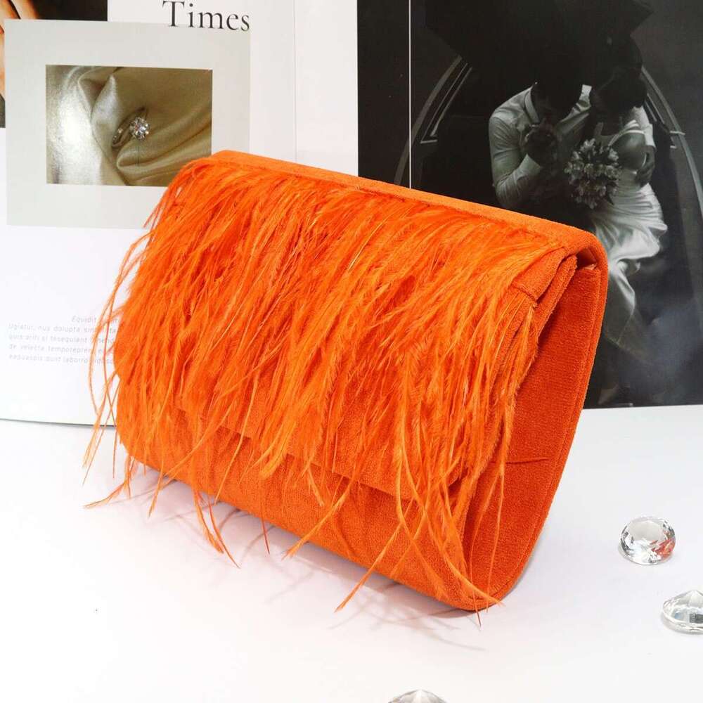 New colorful ostrich feather dress dinner elegant temperament velvet three fold crossbody bag