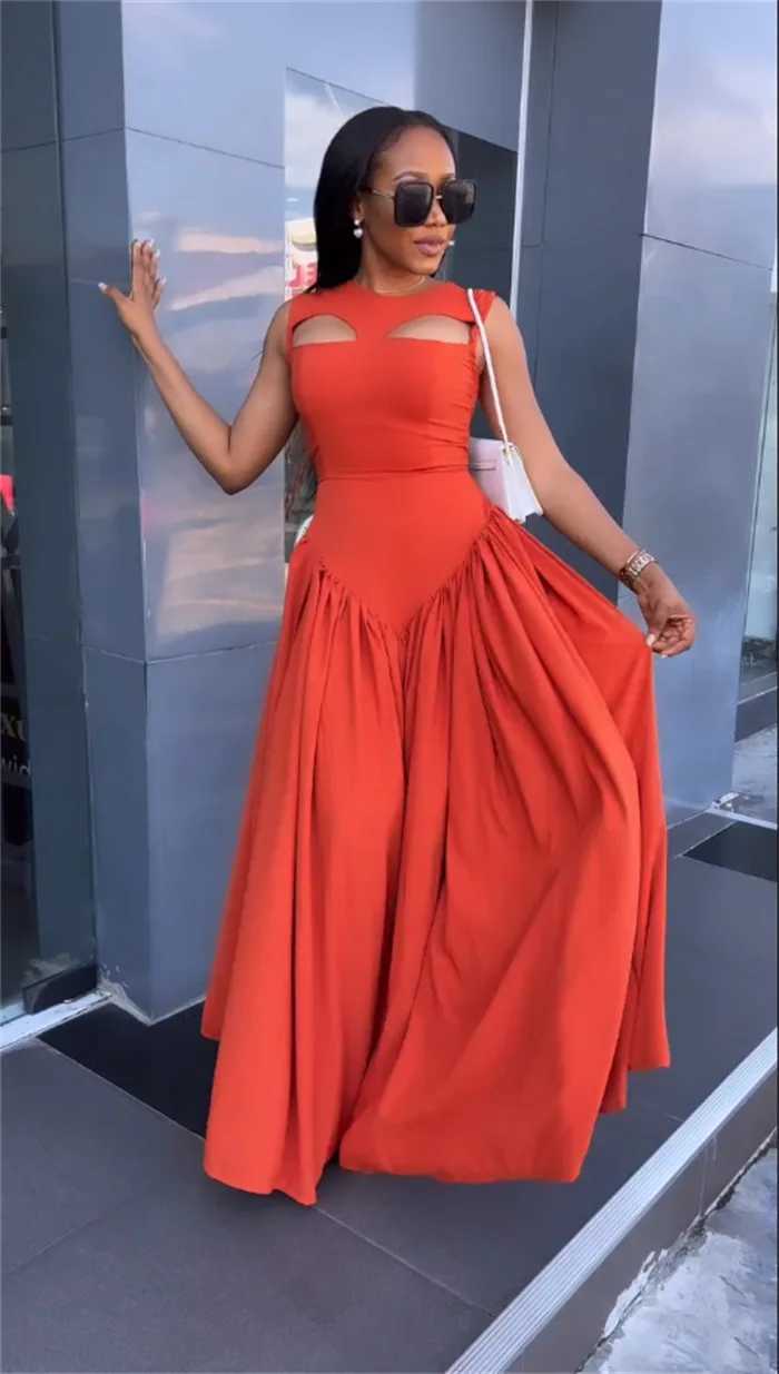 Strapless hollow solid O-neck womens dress sleeveless street sexy ankle length vest loose fit shirt 2024 W250430