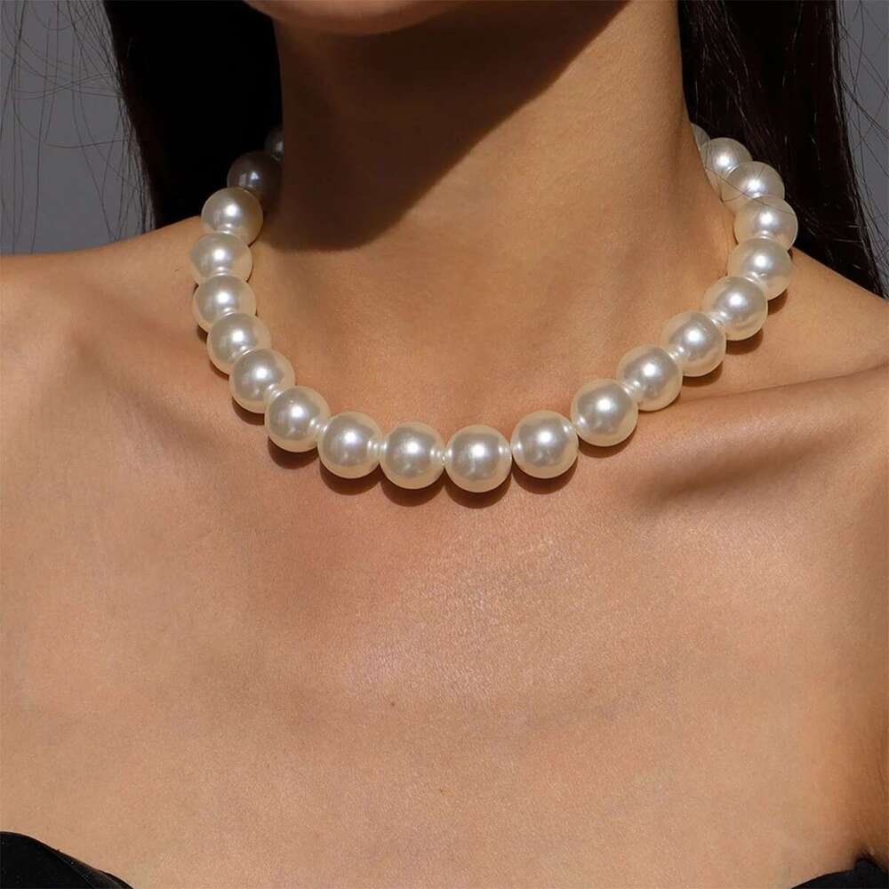 Pearls Statement Big White Imitation Pearl Choker Clavicle Chain Fashion Necklace For Women Wedding Jewelry