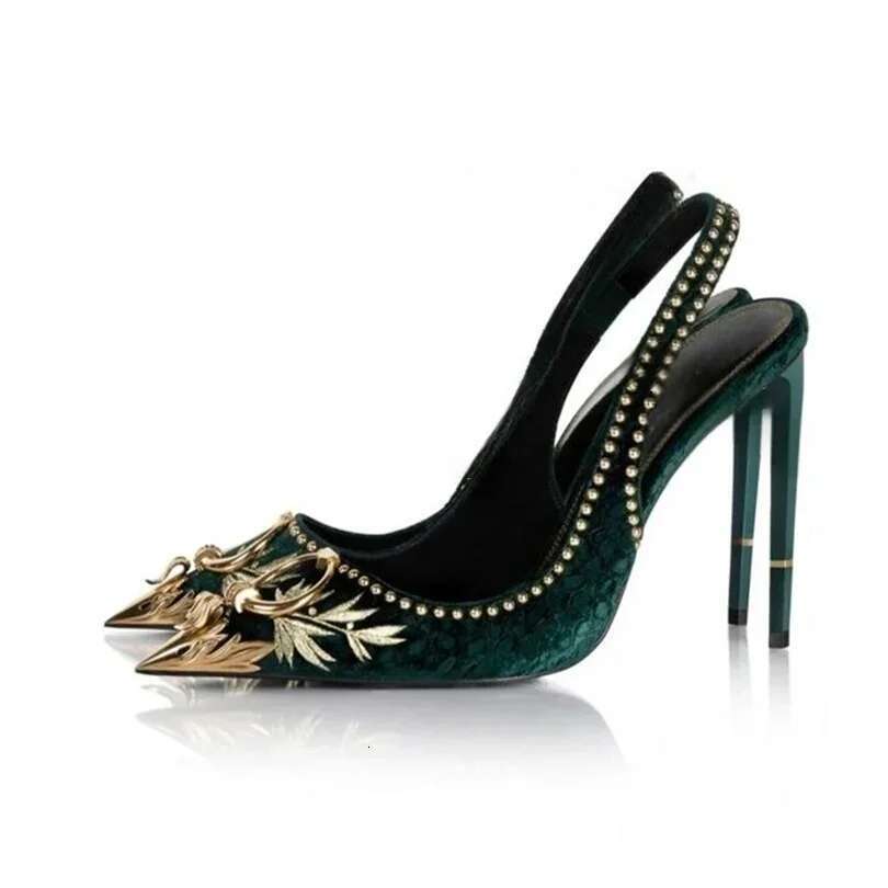 Stylish Pointed Toe Embroidered Rhinestone Embellished High Designer Shoes Women Stiletto Heels